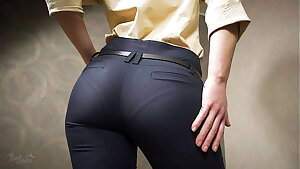 Perfect Ass Asian In Tight Work Pants Teases VPL