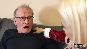 Nice Old man fucks tight teenager pussy and cums